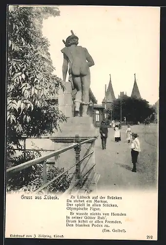 AK Lübeck, Statue Olympische Figur an der Brücke