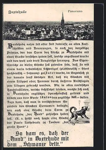 AK Buxtehude, Panorama, Gedicht, Hund bellt mit dem Schwanze