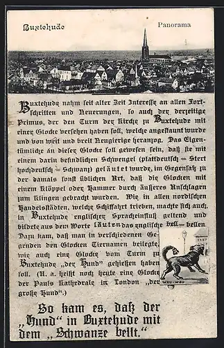 AK Buxtehude, Panorama, Gedicht, Hund bellt mit dem Schwanze