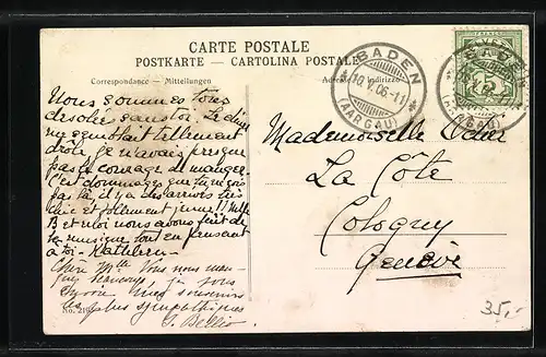 AK Baden, Ortsansicht von der Wettinger Brücke aus