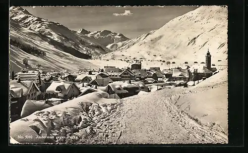 AK Andermatt, Ortsansicht gegen Furka im Winter