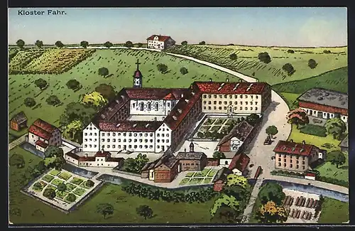 AK Würenlos, Kloster Fahr aus der Vogelschau