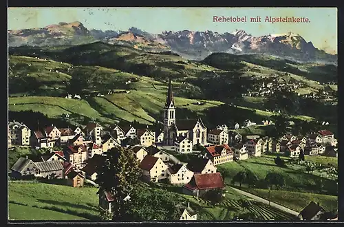 AK Rehetobel mit Alpsteinkette, Ortsansicht mit Kirche