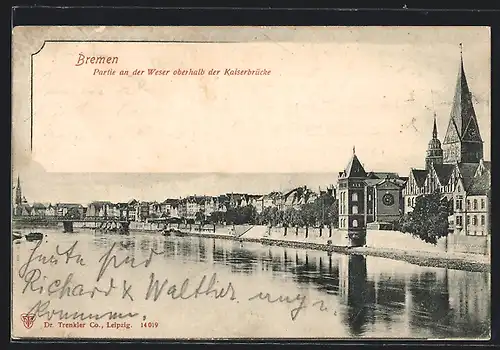 AK Bremen, Weserpartie oberhalb der Kaiserbrücke