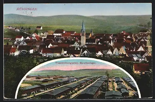 AK Münsingen, Barackenlager auf dem Truppenübungsplatz, Ortsansicht