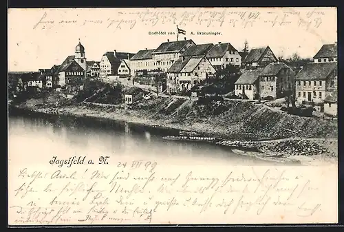 AK Jagstfeld a. N., Uferpartie mit Blick zum Badhotel von A. Baeuninger