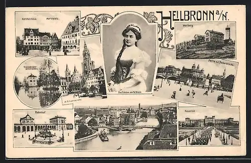 AK Heilbronn a. N., Bahnhof, Kaserne und St. Kilianskirche