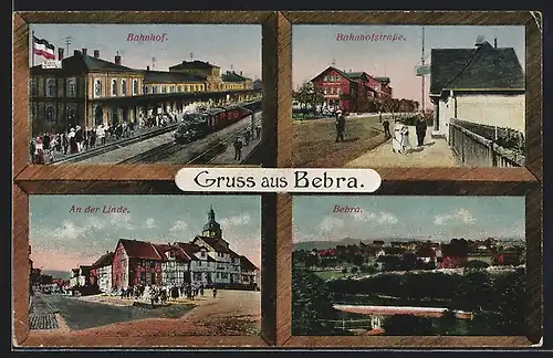 AK Bebra, Bahnhof, Bahnhofstrasse, An der Linde, Ortsansicht aus der Vogelschau