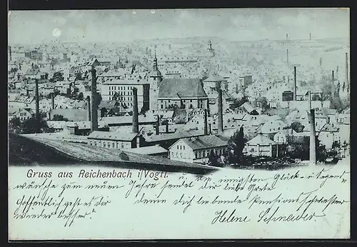Mondschein-AK Reichenbach i. Vogtl., Gesamtansicht