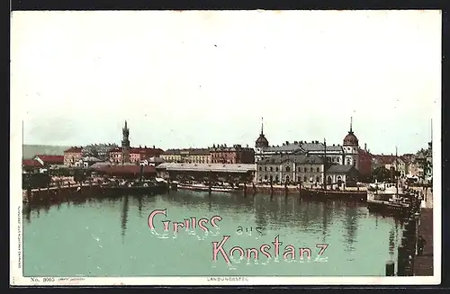 AK Konstanz, Landungssteg mit Blick auf die Stadt