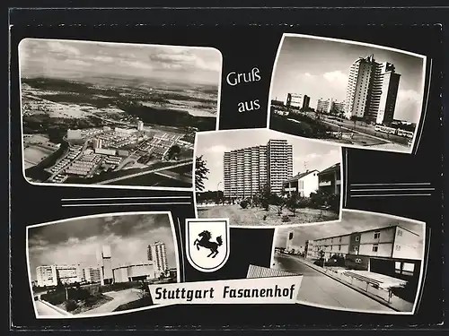 AK Stuttgart-Fasanenhof, Wohnsiedlung vom Flugzeug aus gesehen, Hochhäuser und Strassenpartie