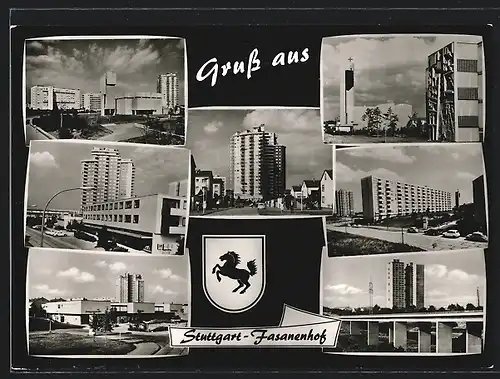 AK Stuttgart-Fasanenhof, Hochhäuser, Wohnsiedlung und Strassenpartie