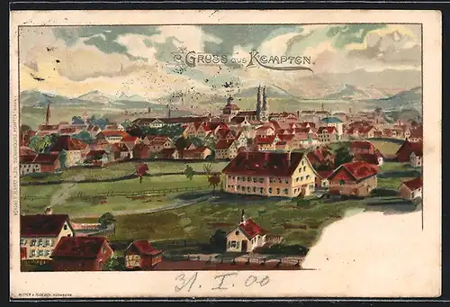 Lithographie Kempten / Allgäu, Gesamtansicht