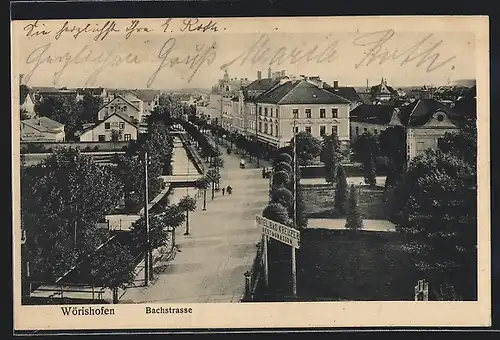 AK Wörishofen, Bachstrasse mit Hotel Bad Kreuzer aus der Vogelschau