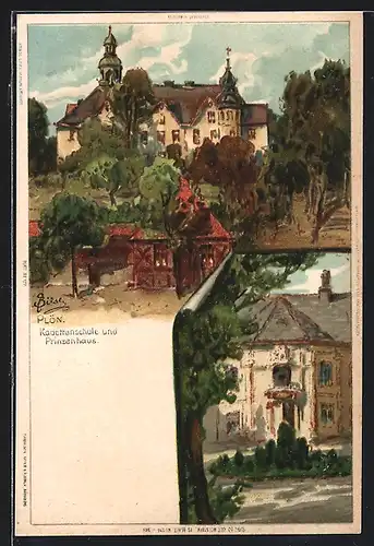 Lithographie Plön, Kadettenschule und Prinzenhaus