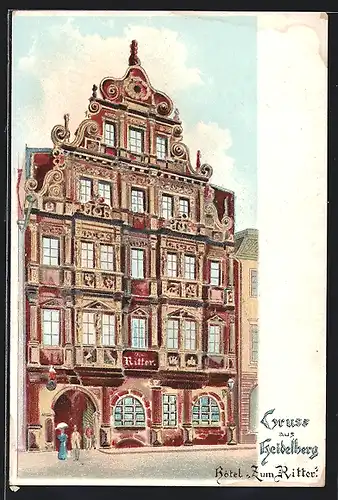Künstler-AK Heidelberg, Hotel zum Ritter