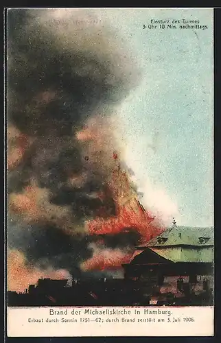 AK Hamburg-Neustadt, Brand der Michaeliskirche am 3.7.1906, Einsturz des Turmes um 3 Uhr nachmittags