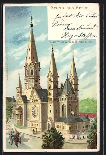 Lithographie Berlin-Charlottenburg, Partie an der Kaiser Wilhelm-Gedächtniss-Kirche