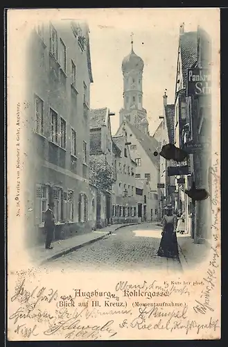 AK Augsburg, Kohlergasse, Blick auf die Kirche Hl. Kreuz
