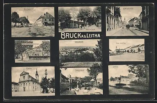 AK Bruck a.d. Leitha, Altstadt, Kirchengasse, Hauptwache mit Barackenlager, Schlossidylle