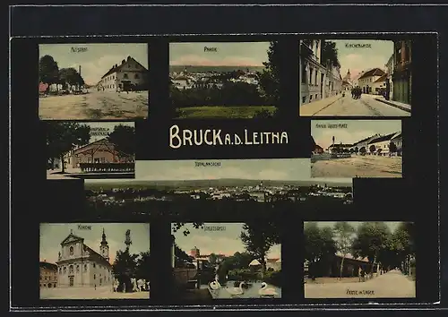 AK Bruck a.d. Leitha, Altstadt, Kirchengasse, Kaiser Josefs Platz, Kirche, Schloss