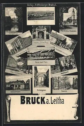 AK Bruck a. Leitha, K. K. Landwehr-Kaserne, Kirchengasse, Ortsansicht