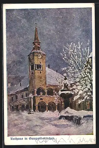Künstler-AK Gumpoldskirchen, Rathaus im Winter