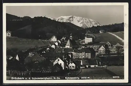 AK Grünbach a. d. Schneebergbahn, Gesamtansicht mit Schneeberg