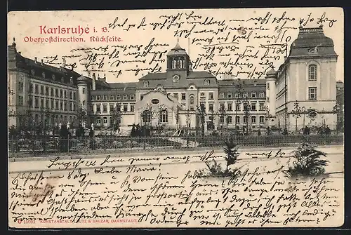 AK Karlsruhe i.B., Rückseite der Oberpostdirektion