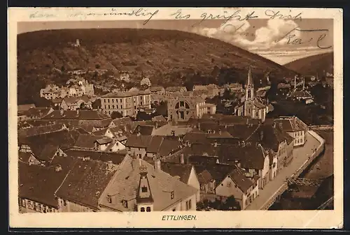 AK Ettlingen, Blick über die Dächer der Stadt