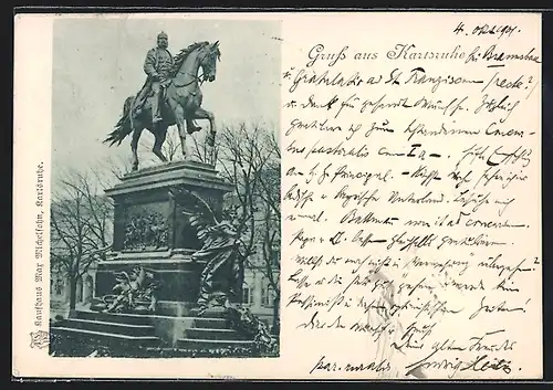 AK Karlsruhe, Reiterstatue, Kaufhaus Max Michelsohn