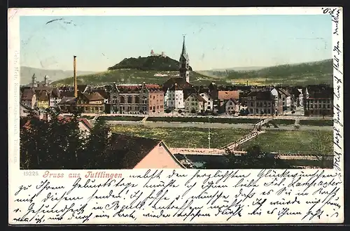 AK Tuttlingen, Gesamtansicht mit der Burg im Hintergrund