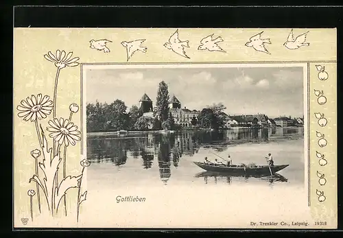 Passepartout-AK Gottlieben, Schloss am Seeufer