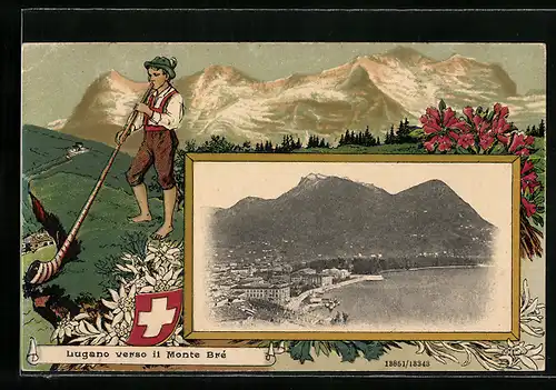 Passepartout-Lithographie Lugano, Vue generale verso il Monte Bré