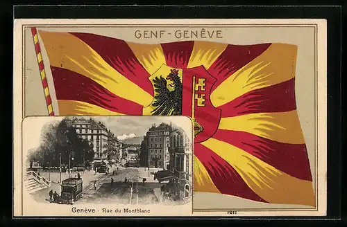 AK Diessenhofen, Ortsansicht aus der Vogelschau, Fahne von Thurgau