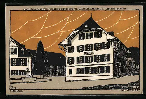 Künstler-AK sign. Carl Zweifel: Lenzburg, Kronenplatz
