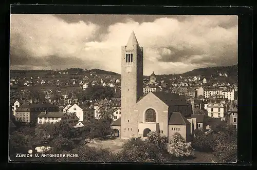 AK Zürich, Partie an der Antoniuskirche