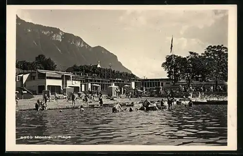 AK Montreux, Plage, Partie im Strandbad