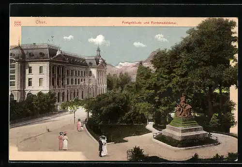 AK Chur, Postgebäude und Fontanedenkmal