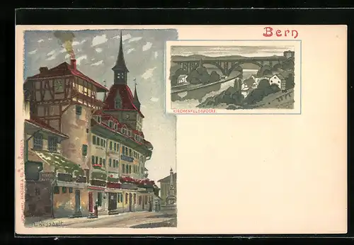 Lithographie Bern, Kirchenfeldbrücke, Gebäudeansicht