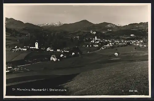AK Sankt Marein, Ortsansicht aus der Vogelschau, Blick nach Neumarkt