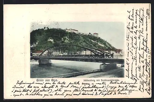 AK Graz, Schlossberg mit Ferdinandsbrücke