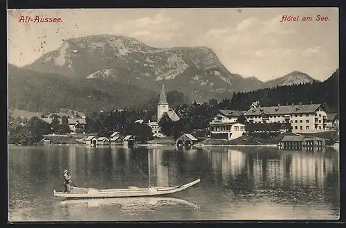 AK Alt-Aussee, Hôtel am See, Mann in einem Boot