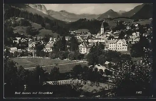 AK Bad Aussee, Ortspartie mit Strandbad