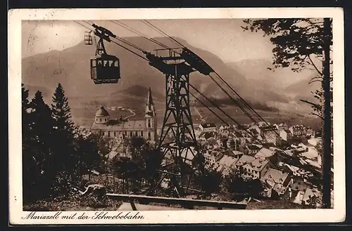 AK Mariazell, Ortsansicht mit der Schwebebahn