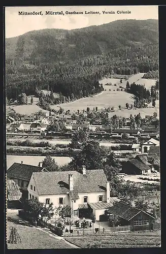 AK Mitterdorf / Mürztal, Ortsansicht mit Gasthaus Leitner, Verein Colonie