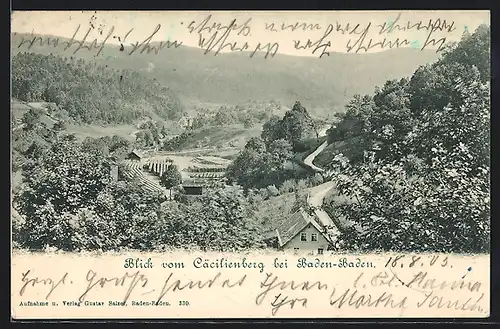 AK Baden-Baden, Cäcilienberg aus der Vogelschau