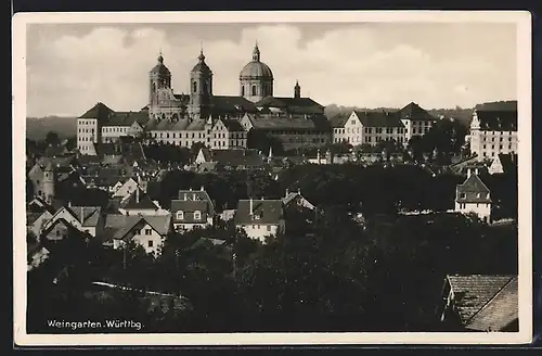 AK Weingarten in Württemberg, Blick zum Kloster über der Stadt