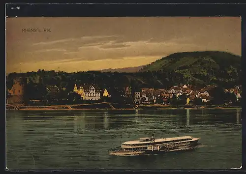 AK Rhens a. Rh., Panorama, Dampfer auf dem Rhein