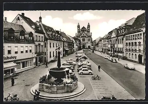 AK Speyer, Hauptstrasse mit Kriegerdenkmal und Dom